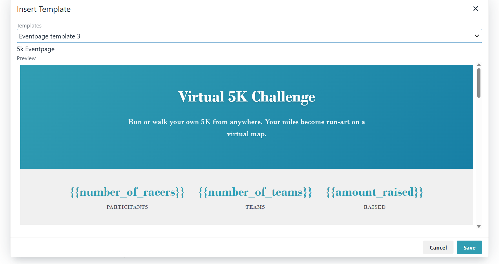 Eventpage template 3 — Virtual 5K Challenge with live stats counters