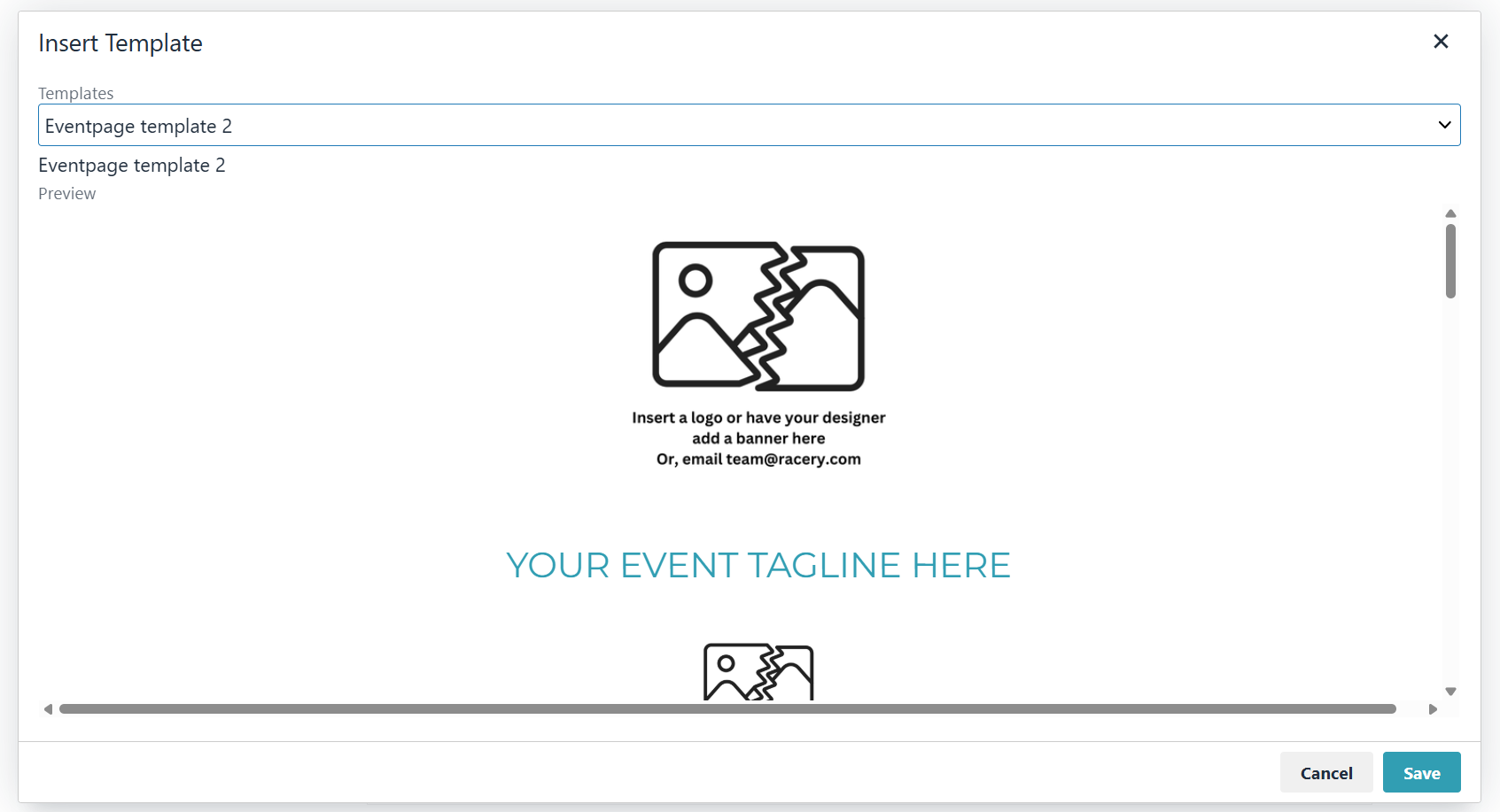 Eventpage template 2 — clean layout with logo placeholder and tagline